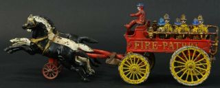 1890s Cast Iron Horse Drawn Fire Patrol Wagon By Hubley Large Size 21 Inch