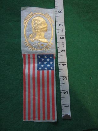 Vintage Patriotic George Washington 1854 Feb.  22 American Order Silk Ribbon