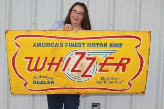 Large Vintage Whizzer Motor Bike Motorcycle Bicycle Gas Oil 48 " Metal Sign