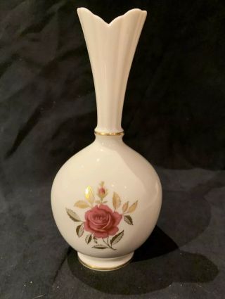 Lenox Roselyn Rhodora Porcelain Bud Vase Pink Rose Gold Leaves Trim Retired Vtg