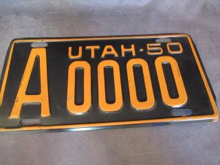 1950 Utah Sample Automobile License Plate A0000 Ch524