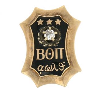 Beta Theta Pi Badge - 14k Yellow Gold Diamond Enamel Fraternity Pin