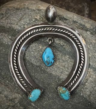 Vintage Navajo Sterling Silver Naja With Kingman Turquoise