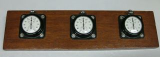 (3) Vintage Galco By Racine Swiss Stopwatches Mounted On Wood Boat Racing