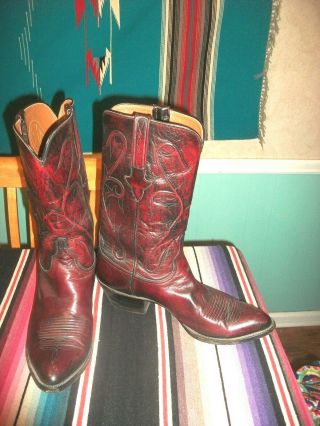 Men Vintage Lucchese Classics Black Cherry Goatskin Cowboy Boots 11.  5 D