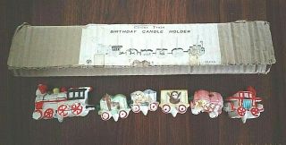 Vintage Porcelain Circus Train Birthday Candle Holder W/box Japan