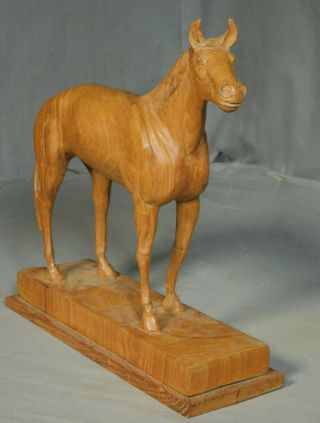 Vintage Carved Wood Horse Statue Figure Sculpture Realistic Fine Exotic Grain