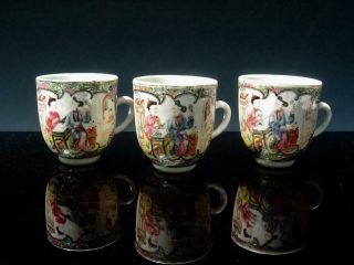 Set Of Three Antique Chinese Famille Rose Porcelain Cups