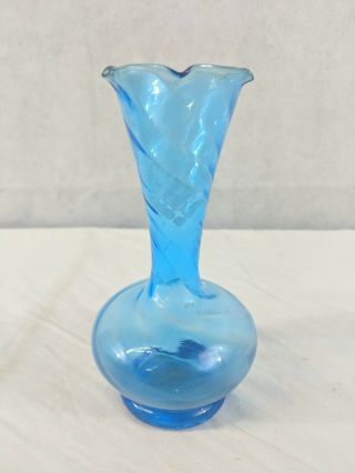 G11 Small Blue Bud Vase Swirl Pattern 6.  25 " Tall