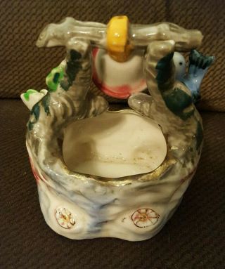 Vintage Porcelain Ceramic Planter with Bell,  Bluebird,  vines and flower,  Japan 2