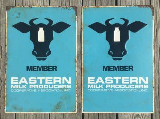 Vtg Eastern Milk Producer Member Scioto Sign 1976 Metal Dairy Cow Farm Sign Pair