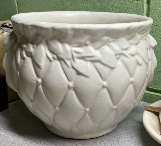 Vintage Mccoy Pottery 9 " Quilted Jardiniere White Flower Pot Euc
