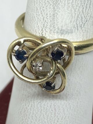 Vintage 14k 585 Yellow Gold Sapphire & Diamond Accent Ring - - Sz 7 Italy