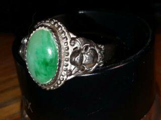 Antique Chinese Jade Ring Silver Adjustable