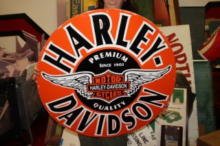 Large Harley Davidson Motorcycle Gas Oil 2 Sided 30 " Porcelain Metal Sign