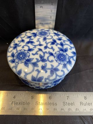 Vintage Japan Asahi Sato Gordon Blue White Porcelain Trinket Jewelry Vanity Box