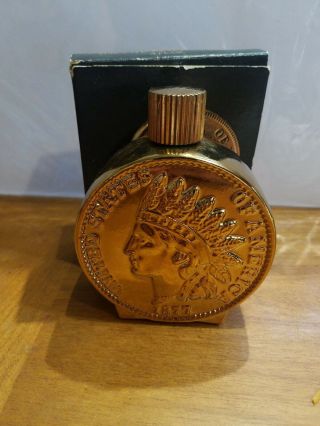 Vintage Avon Indian Head Penny Decanter Bottle With Tribute After Shave Iob
