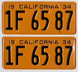 1934 California License Plates Pair.  Dmv Clear.  Professionally Restored.