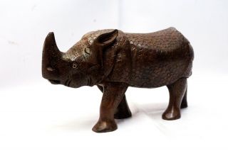 Vintage - Hand - Carved - Rose Wood - Rhinoceros - Sculpture - Wooden - African - Rhino - Figure