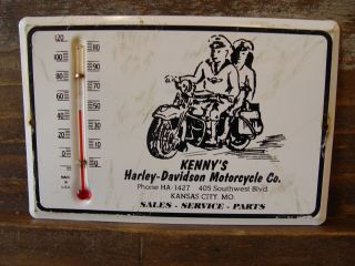 Vintage Harley Davidson Motorcycle Kc,  Mo Metal Advertising Thermometer Sign