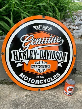 " Harley Davidson " Large,  Heavy Porcelain Dealer Sign (30 " Inch) Sign