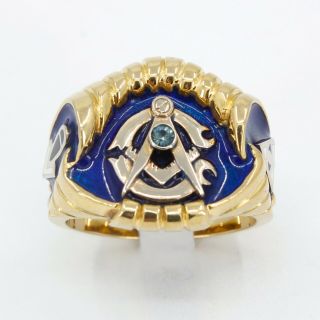 Heavy 22g 18k Solid Gold Enamel Gemstone Masonic/freemasonry Men’s Ring Vintage?