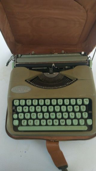 Vintage Hermes Rocket Sea Foam Green Typewriter In Case