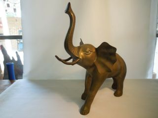 Vintage Large Solid Brass Elephant Figurine Trunk Up.  14 " Tall 13 " Long 8 " Wide