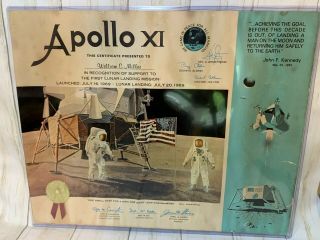 Apollo 11 Nasa First Lunar Landing Mission Certificate Moon 1969 Neil Armstrong