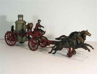 Massive Ca1890 Cast Iron Horse Drawn Fire Engine Pumper Truck By Ives 22.  5 "
