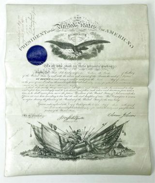 1868 President Andrew Johnson Signed Army Quartermaster Appointment Document