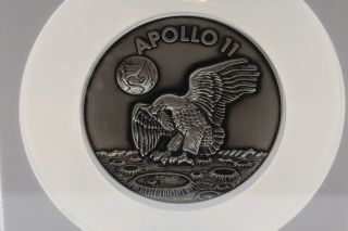 Large Apollo 11 Robbins Medallion With Flown Medal Label (5oz Silver Ngc)
