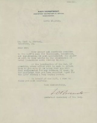 President Franklin D Roosevelt Signed Autographed Letter April 12 1918 Psa Dna