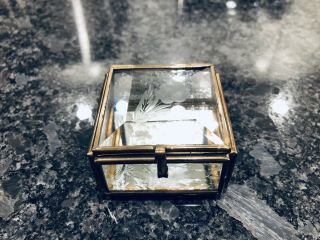 Vintage Etched Glass Brass Mirrored Trinket Box