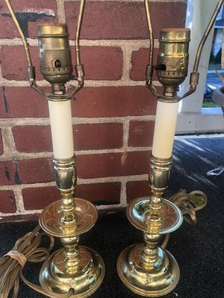 Vintage 2 Baldwin Brass Candlestick Table Lamps Polished Brass