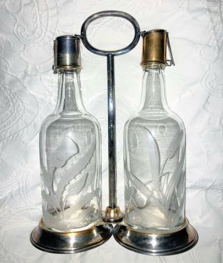 Vintage Hawkes Crystal Double Decanter Tantalus Set 