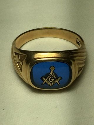 Vintage Art Deco Masonic 10k Gold Mason Ring Size 10 Estate Jewelry