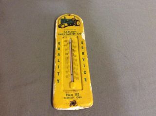 Vintage Carlson Implement John Deere Farm Advertising Thermometer Humboldt Iowa
