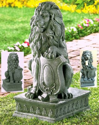 Lion Guardian Statue 25 " Fiberglass & Resin Yard Walk Entry Garden Nib
