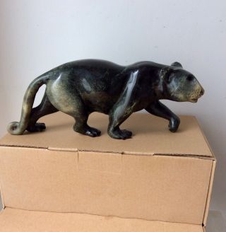 Large Soap Stone Panther Puma Carved Figurine.