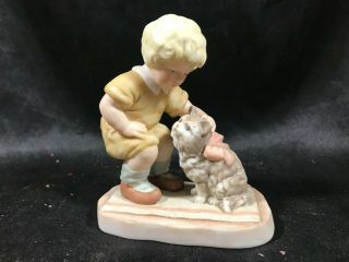 Vintage 1982 Enesco Porcelain Figurine Treasured Memories Pals Boy Kitten