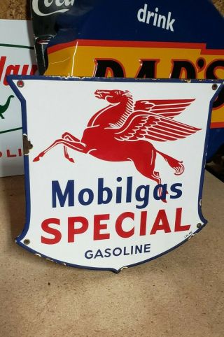 Mobilgas Special I.  R.  47 Porcelain Sign Mobil Pegasus Vintage Gas Pump Plate