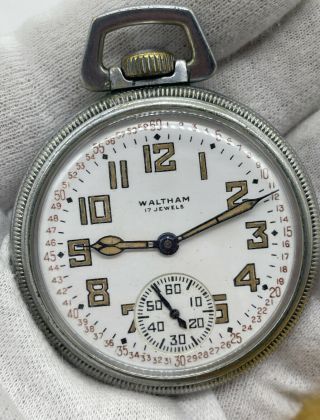 Vintage Rare 1943 Waltham Military 17 Jewel Pocket Watch 16s Model 1908 1 Of 2