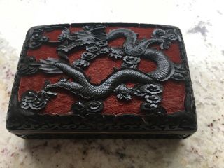 Antique Hand Carved Bronze Lacquerware And Cinnabar Dragon Box