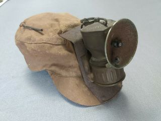 Vintage Coal Miners Cloth Hat With Universal Carbide Lamp