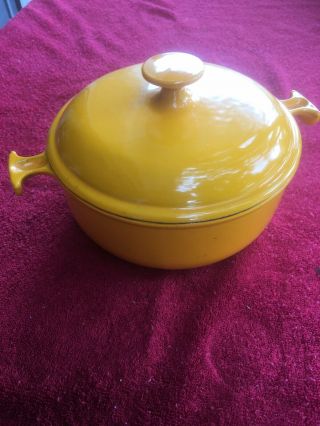 Vintage Le Creuset Round Dutch Oven With Lid 20 France Yellow Color