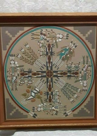 Vintage Native American Navajo Sand Painting Frame " Whispering Song: "