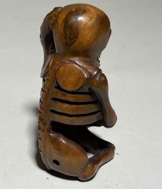 Netsuke Wooden Skull Motif Wood Carving Japanese Antique Ojime Old Japan Meiji 4 2