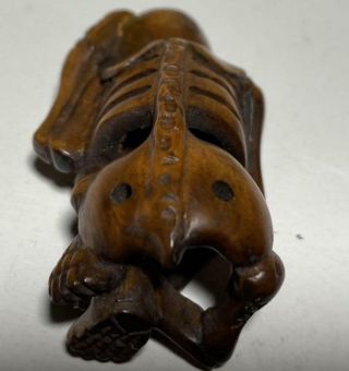 Netsuke Wooden Skull Motif Wood Carving Japanese Antique Ojime Old Japan Meiji 4 3