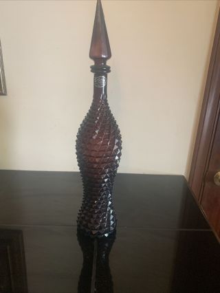 Vtg Purple Bottle Rossini Empoli Italy Glass Decanter 21” Tall